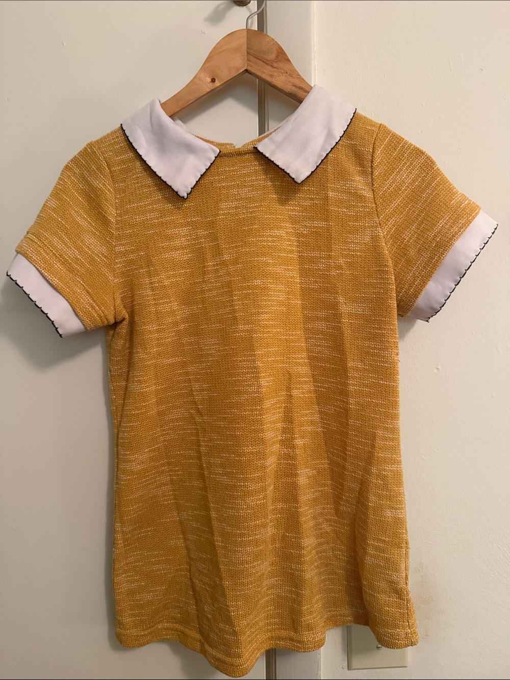 Freeway Mustard Yellow Short-Sleeve Knit Top with White Peter Pan Collar